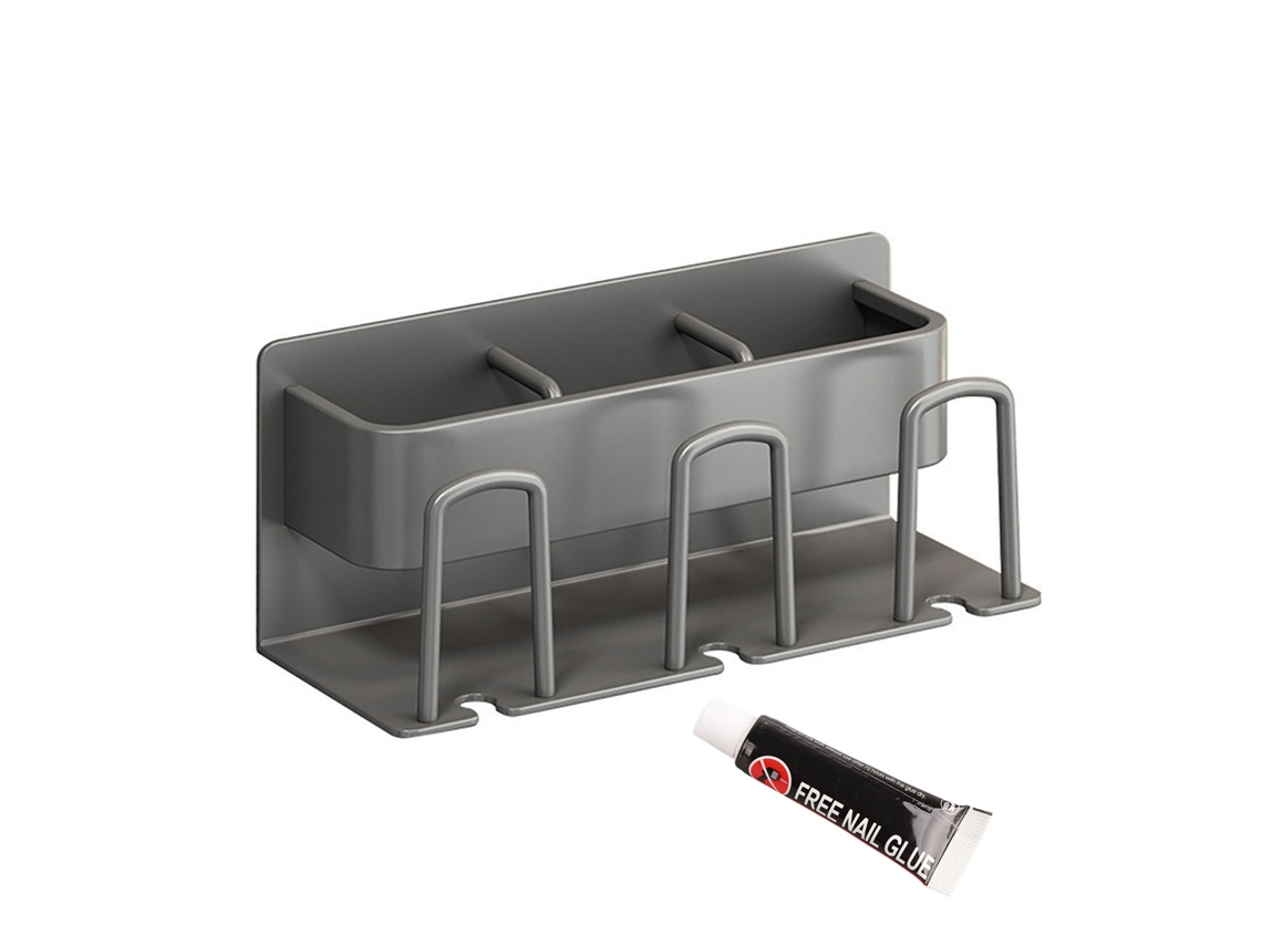 Portacepillos de dientes de pared gris con 3 tazas, accesorio de baño