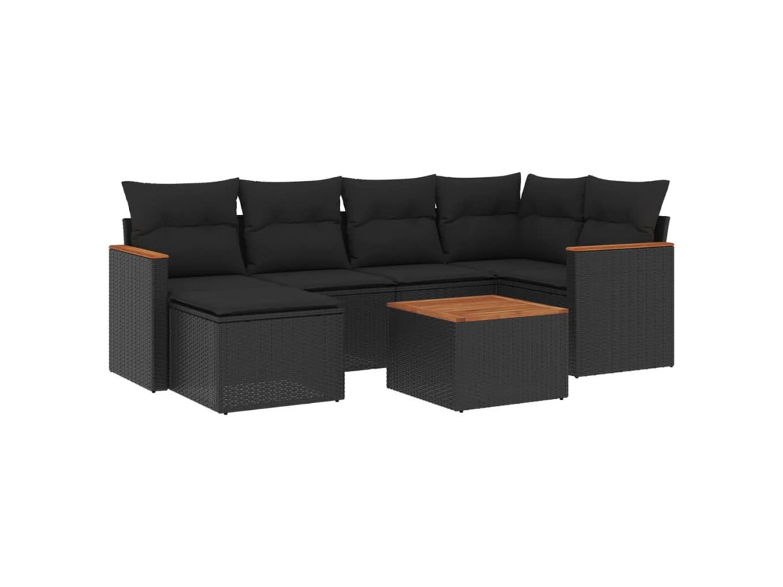 Maison Exclusive - Set De Comedor De Jardín 7 Pzas Y Cojines Ratán Sintético Negro