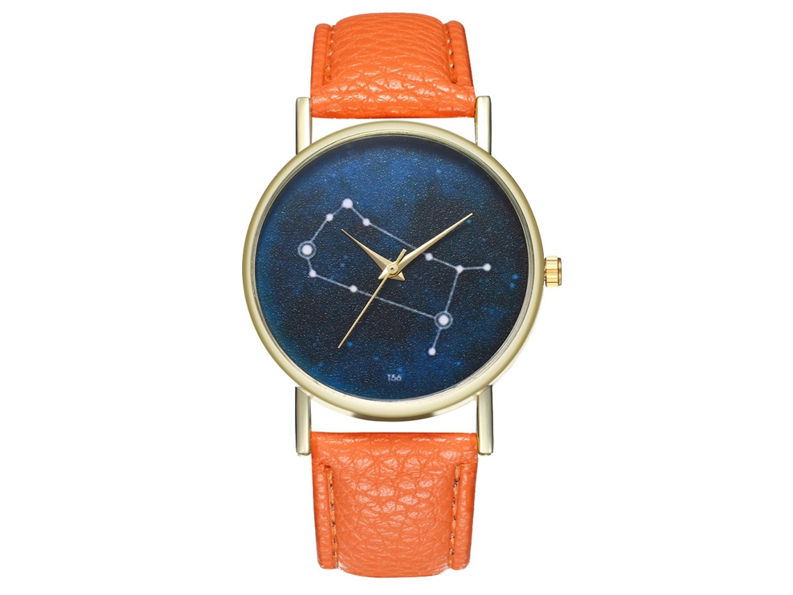 Reloj De Pulsera De Cuarzo Para Hombre Y Mujer Con Correa De Cuero Pu Zhoulianfa Constellation Moderno Naranja