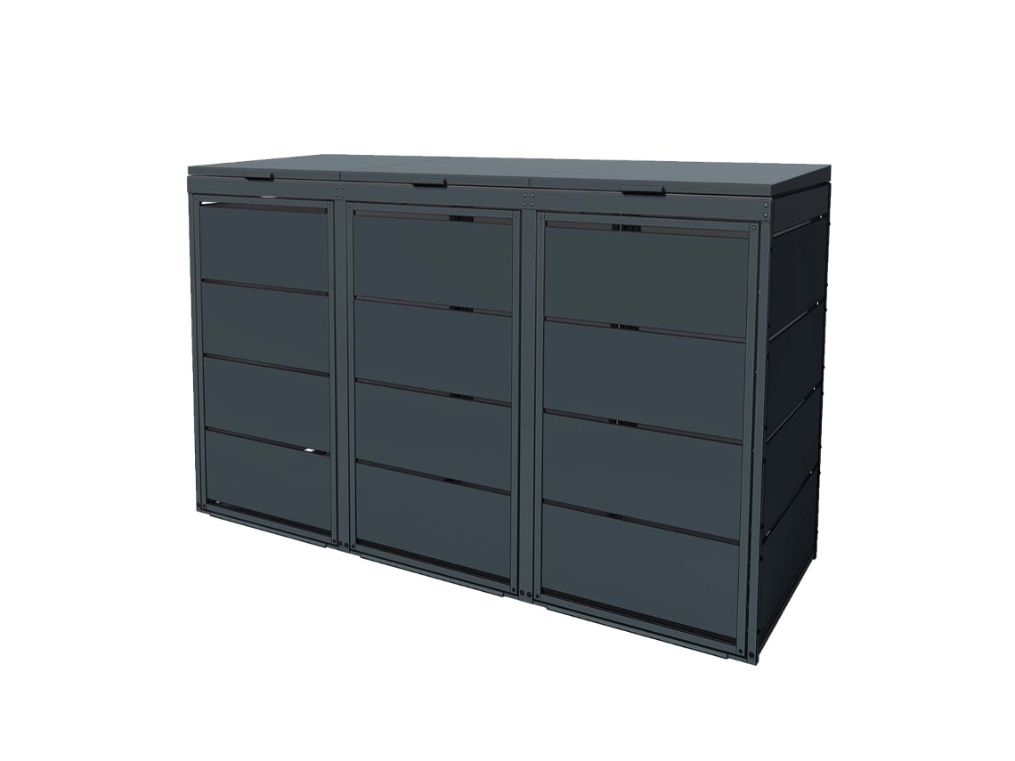Cubo Para Contenedores Exterior Triple De Acero Galvanizado - Cobertizo Para 3 Contenedores De 120 Litros - Gris Antracita Ral7016