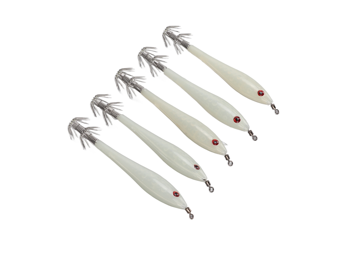 5 Señuelos Artificiales De Calamar Con Doble Anzuelo, Luminosos, De Acero Inoxidable Para Pesca.