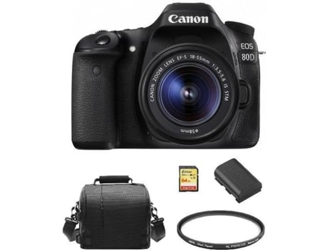 Cámara Reflex CANON EOS 80D + Objectivo EF-S 18-55mm F3.5-5.6 IS STM + Tarjeta SD 64GB + Bolsa + Batería LP-E6N + Protector HOYA 58mm PRO 1D (APS-C)