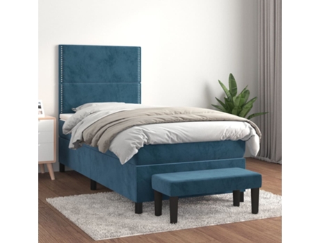 Cama con somier VIDAXL (Azul - Terciopelo - 203 x 90 x 128 cm)