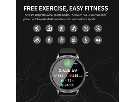 Reloj inteligente, monitor de actividad física resistente al agua IP68, negro VEANXIN