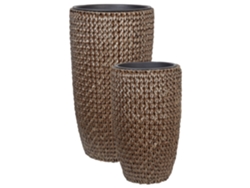 Conjunto de 2 macetas BELIANI Cedrus de Ratán sintético Marrón 45x45x85