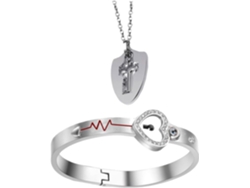 Pulsera Para Parejas Con Imanes De Corazón Concéntrico En Acero Inoxidable Plateado, Juego De 2 Piezas
