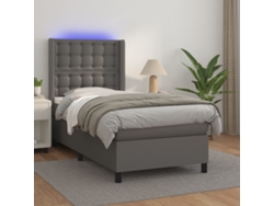 Cama Box Spring Colchón Y Led Cuero Sintético Gris 100x200 Cm
