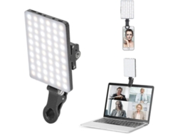 Potente luz de video recargable de 60 LED con clip frontal y trasero, 3 modos de luz ajustables para teléfono móvil, iPhone, Android, iPad, computadora portátil