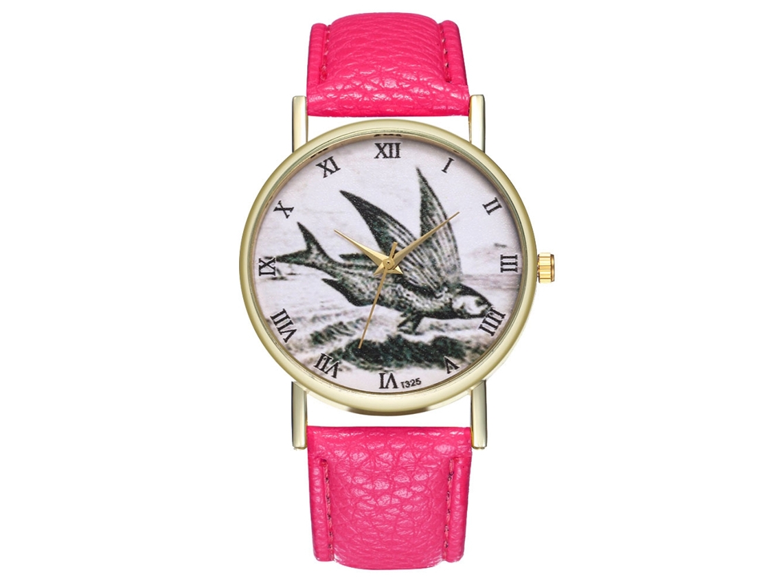 Reloj De Pulsera Unisex Informal De Estilo Retro Con Diseño De Manecillas, Movimiento De Cuarzo Y Correa De Cuero Roja Y Rosa.