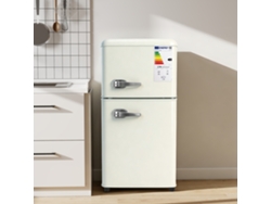 Nevera de Doble Puerta 86L, 7 Niveles de Temperatura, Clase E, Luz LED, Estantes Regulables, Bandeja para Huevos, Crema