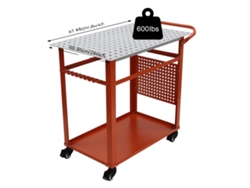 Mesa de soldadura, capacidad de carga de 600 lb, movilidad de 4 ruedas, color rojo