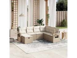 Conjunto de sofá de jardín de 7 piezas con cojines, mimbre sintético beige, Dkd Home Decor