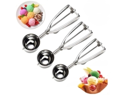 2026da-set De Cucharas Para Helado 3 Piezas Acero Inoxidable Con Gatillo Tamaño Pequeño