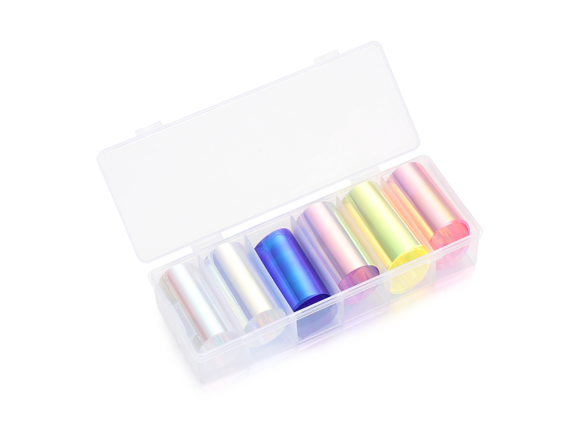 Pegatinas holográficas para uñas con efecto aurora, herramientas para decoración de uñas DIY, con diseño de película de celofán.