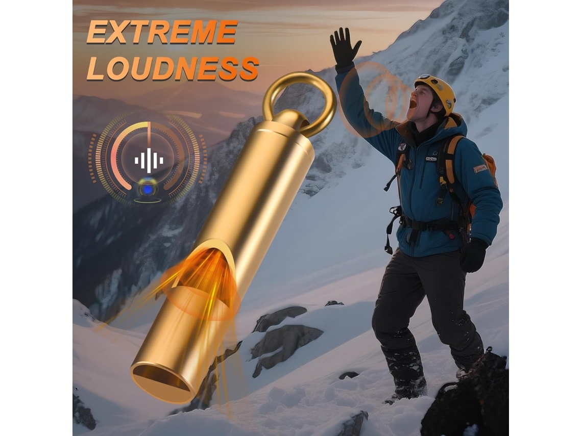 Juego de 2 silbatos de emergencia, silbato de supervivencia, latón dorado, Tommy01