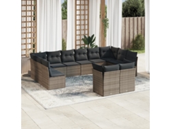 12 Piezas Conjunto De Sofa Jardim C/ Almofadões Vime Pe Cinza Dkd Home Decor