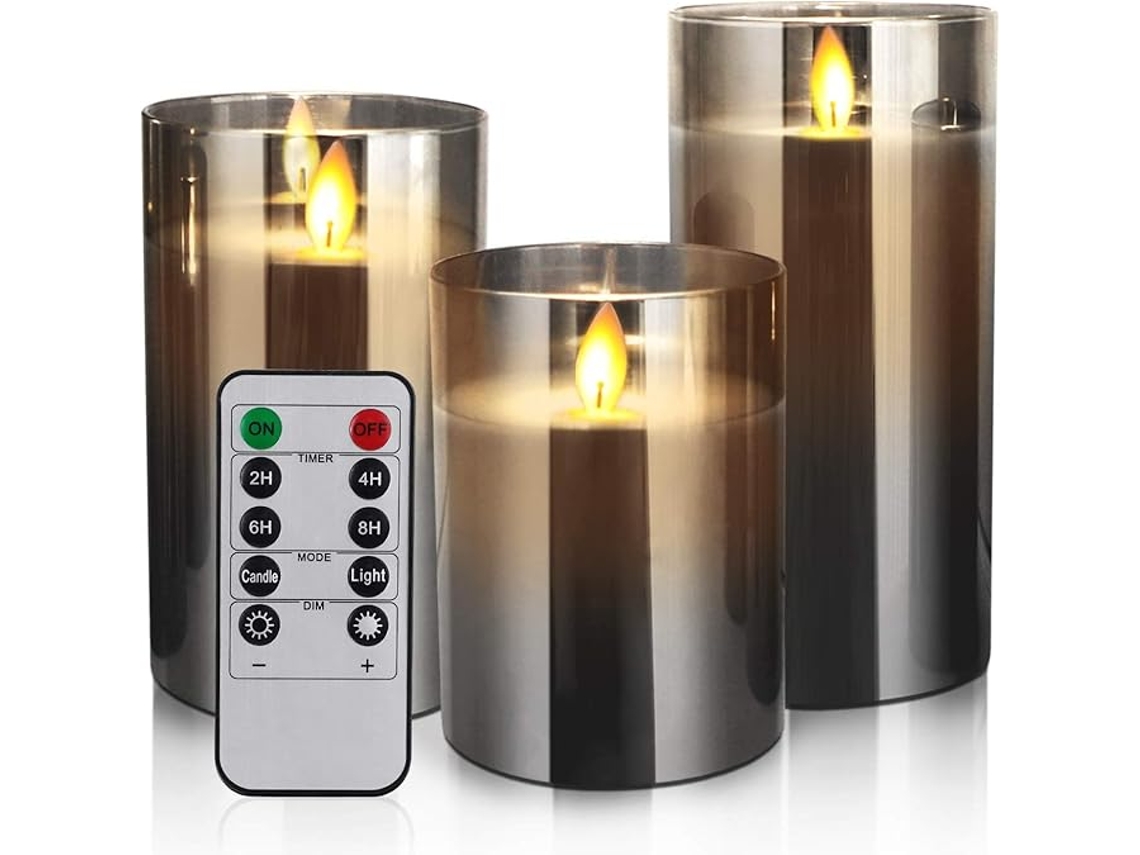 Vela Eléctrica Led - 3 Piezas - Vela Parpadeante - Control Remoto - Decoración De Navidad - Gris
