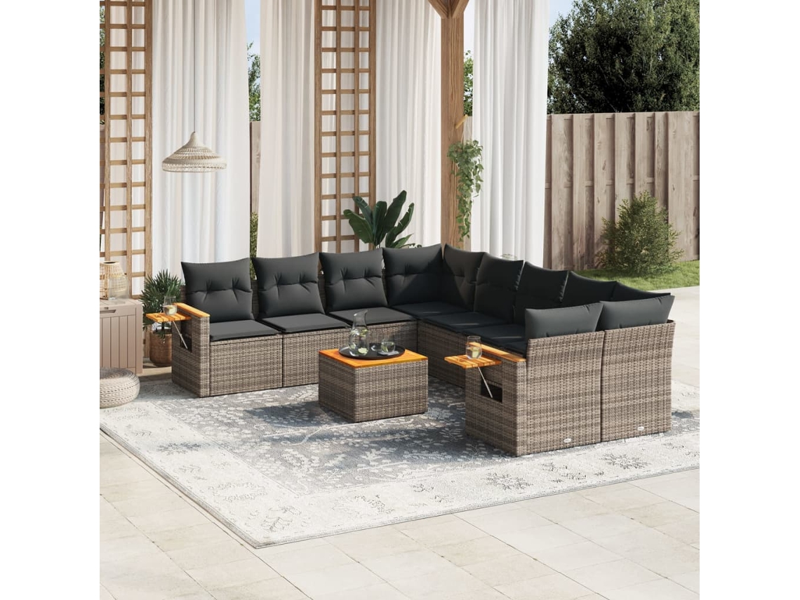 Conjunto de sofá de jardín de 9 piezas con cojines de mimbre gris de DKD Home Decor