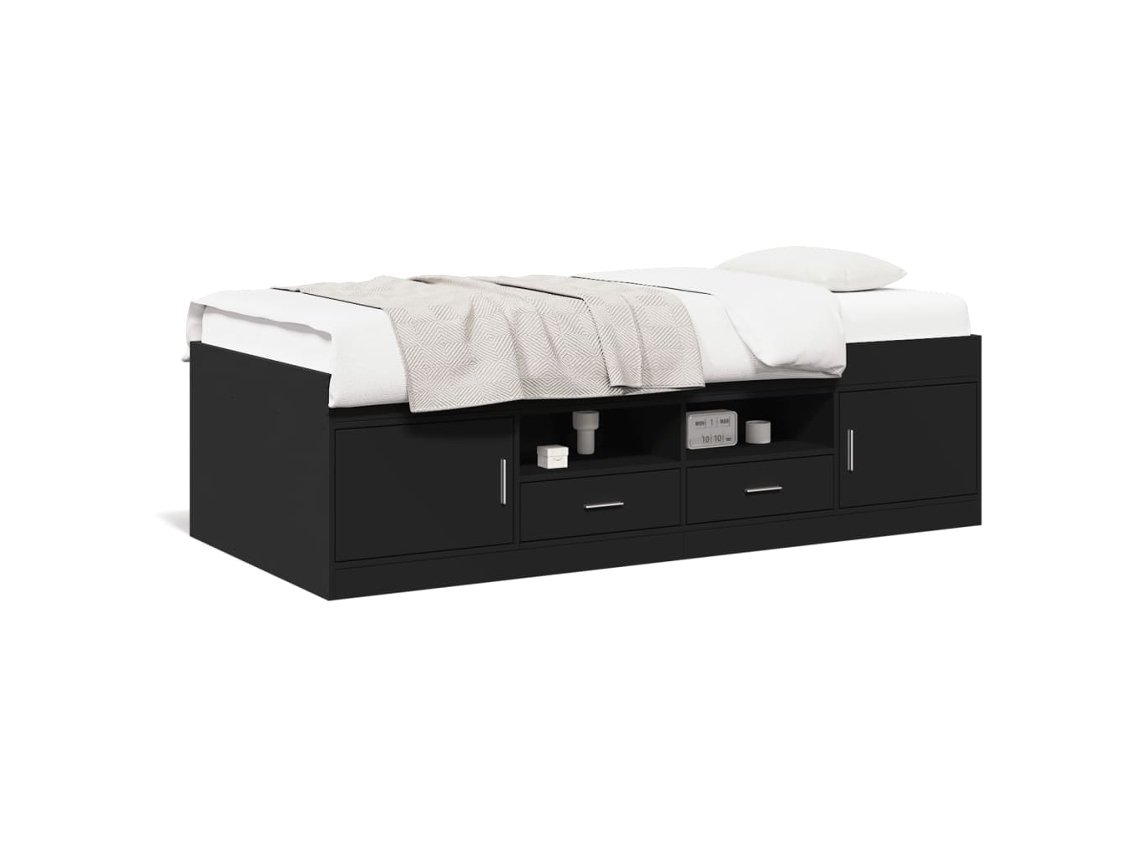 Maison Exclusive - Sofá Cama Con Cajones Sin Colchón Negro 100x200 Cm