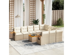 Conjunto de sofá de jardín de 11 piezas con cojines, mimbre sintético beige, DKD Home Decor