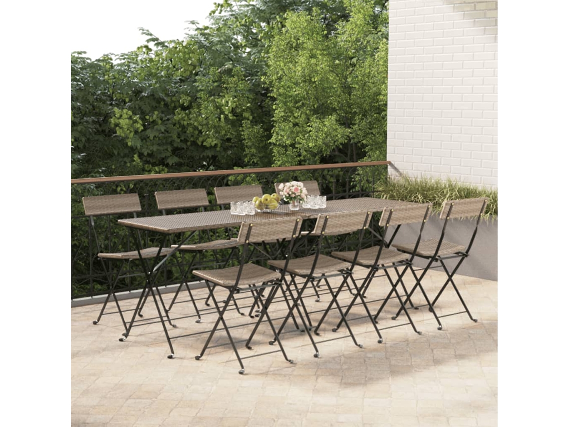 Silla de bistró plegable de 8 piezas DKD Home Decor en mimbre gris y acero