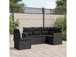 Conjunto de sofá de jardín de 5 piezas con cojines de mimbre sintético negro, Dkd Home Decor