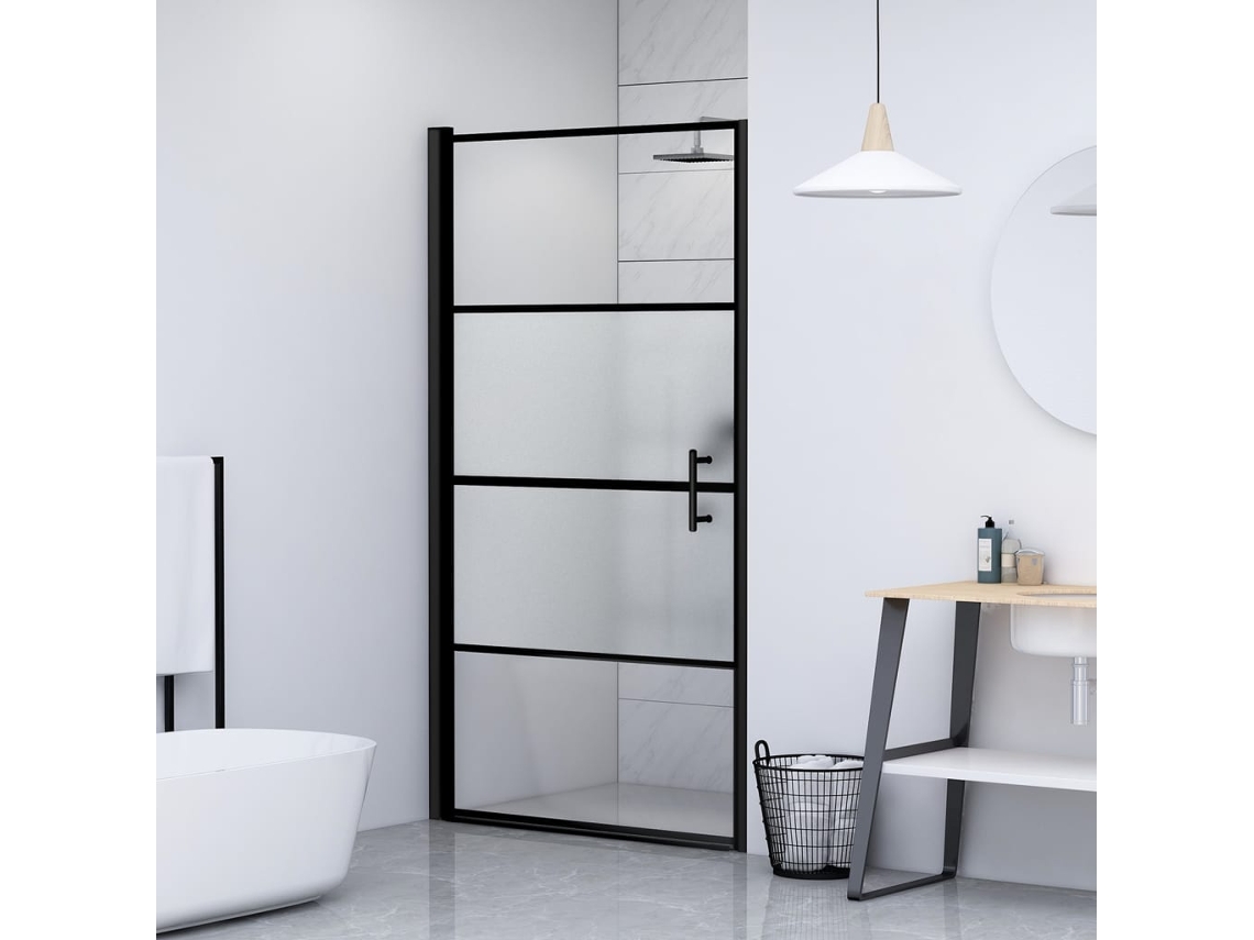 Puerta De Ducha Vidrio Semiesmerilado Negro 100x178 Cm