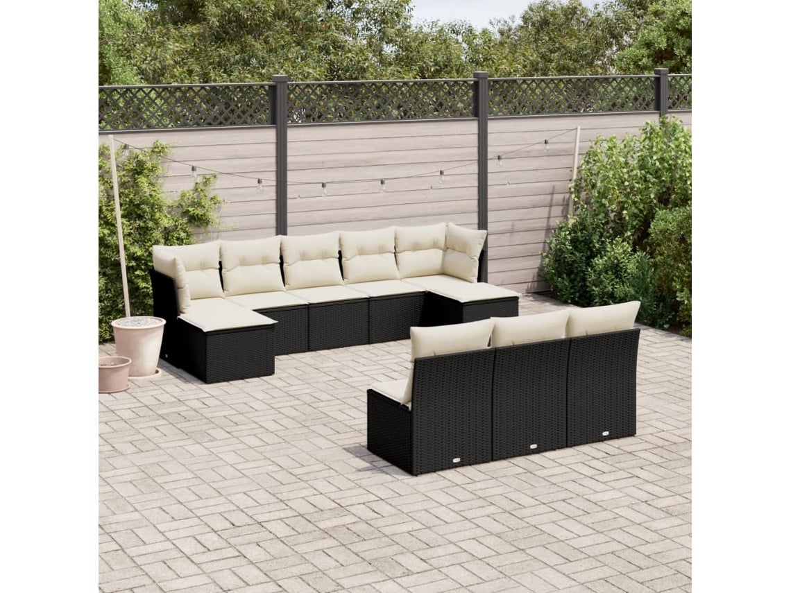 Conjunto de sofás de jardín de 10 piezas DKD Home Decor con cojines de mimbre negros