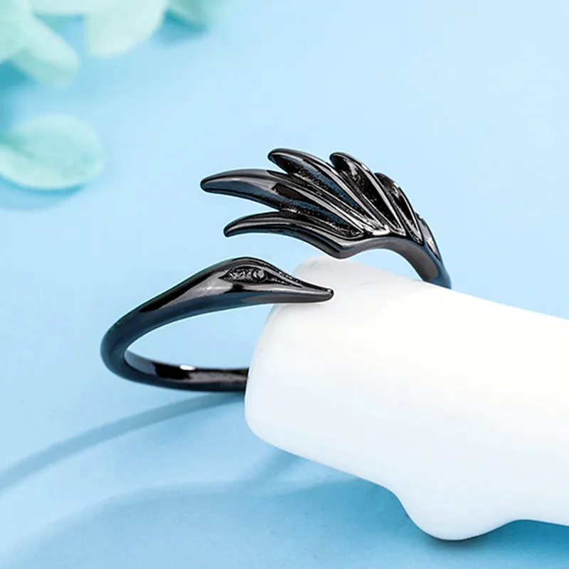Anillos De Pareja De Ángel Y Demonio (para Hombre), Anillo Vintage De Pluma De Ala De Cisne Negro Y Plateado.
