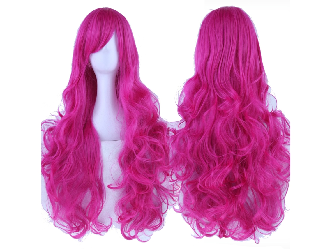Peluca larga y rizada para cosplay de personajes de anime, 80cm (rojo rosado) Gertiz
