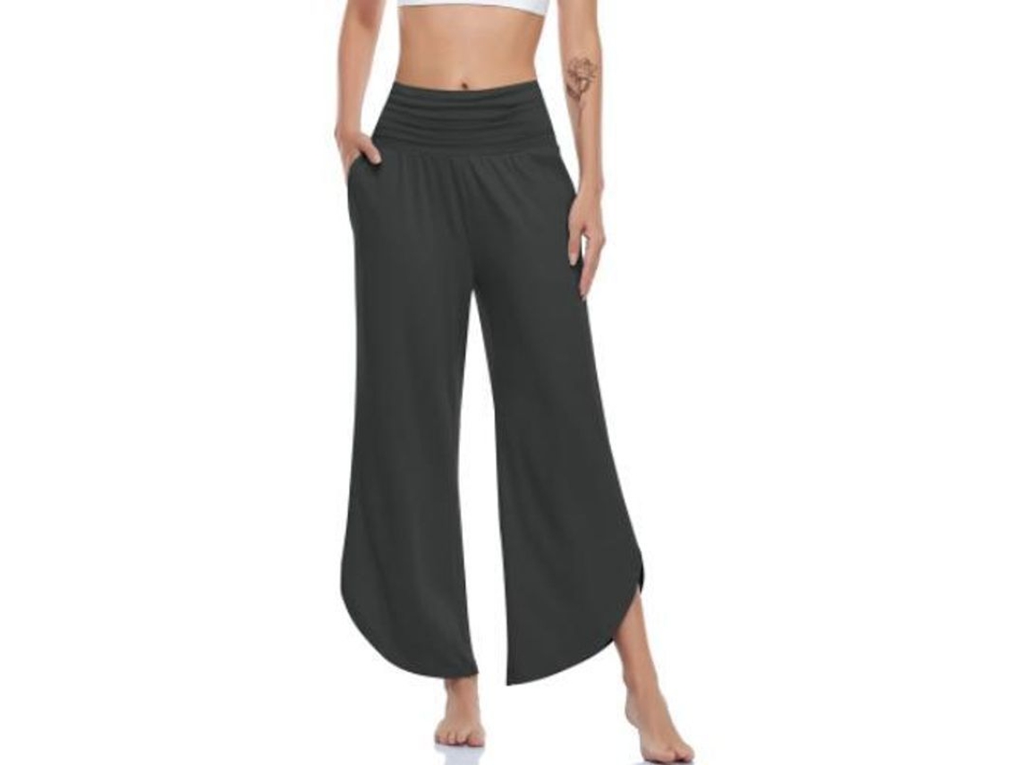 2026-pantalones De Yoga De Pierna Ancha Para Mujer De Cintura Alta Con Bolsillos Suaves Y Cómodos M Gris Oscuro