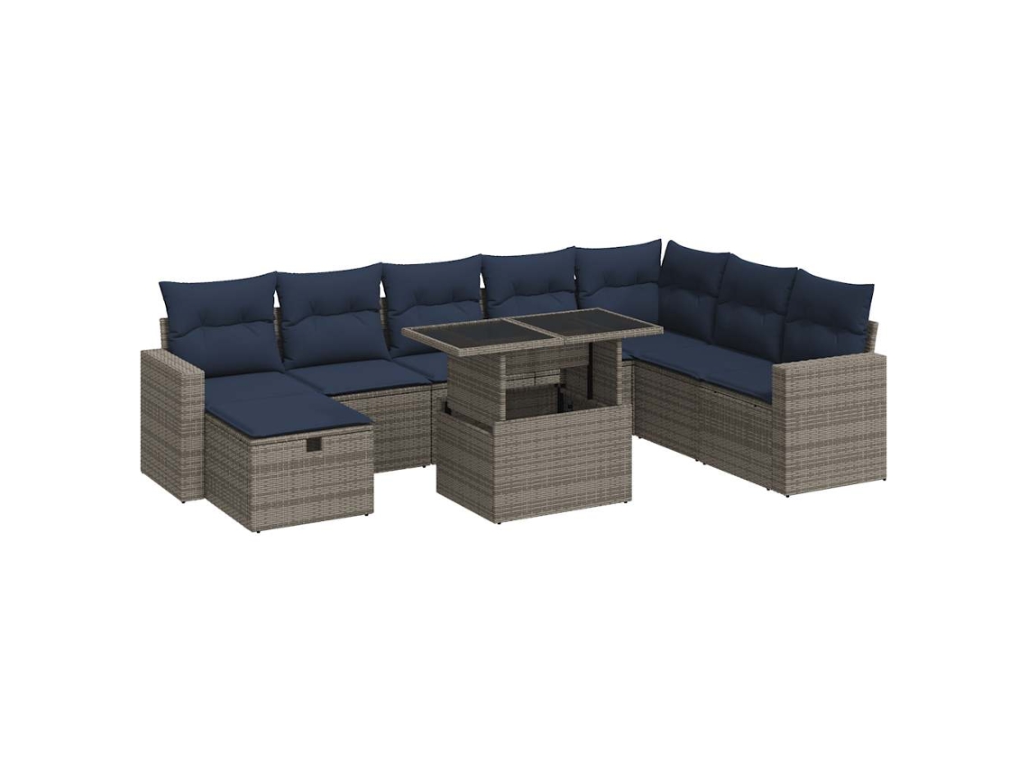 Maison Exclusive - Juego Sofá Jardín 9 Piezas Con Cojines Gris Poli Ratán