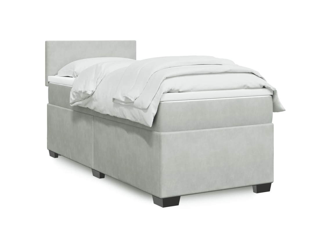 Cama Box Spring Con Colchón Terciopelo Gris Claro 90x190 Cm