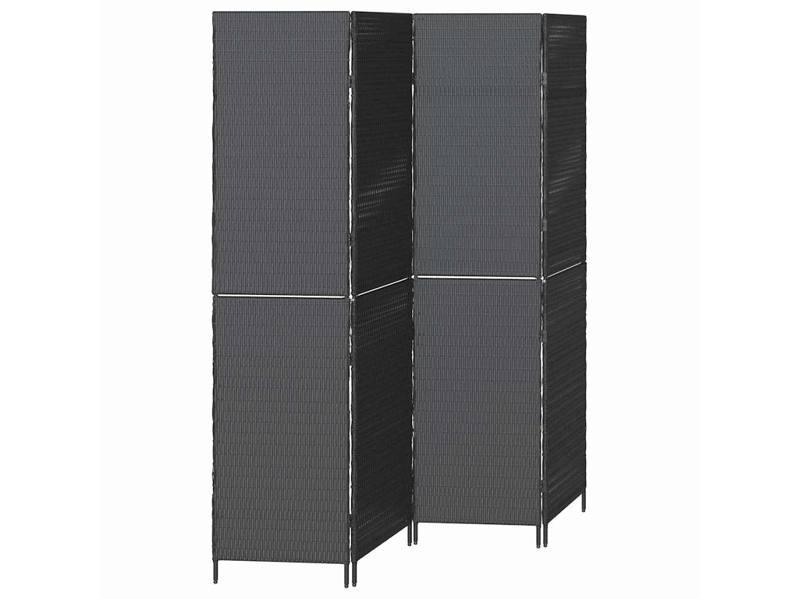 Biombo Divisor | Biombo Separador | Separador De Habitaciones Negro 195 X 180 Cm Ratán Sintético