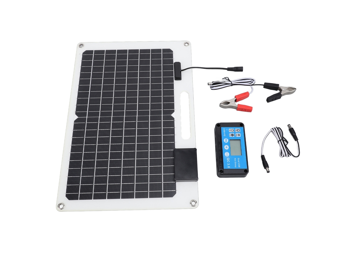Cargador de batería con panel solar (control de potencia, visualización de nivel)