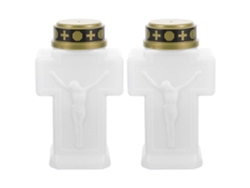 Rebe-2 Piezas Velas Eléctricas Sin Llama Para Jardín Cementerio Recuerdo Luz Amarilla Parpadeante 15,30x9,00x5,50cm Blanco