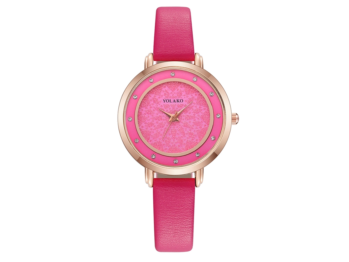 Reloj De Pulsera De Cuarzo Informal De Moda Para Mujer Yolako Con Esfera Redonda Y Correa Fina (rosa Y Rojo)