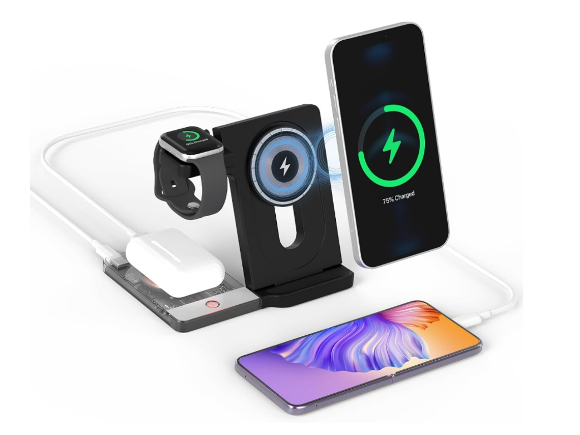 Estación de carga inalámbrica sin cables 3 en 1 de 15 W para iPhone 15 14 13 12 11 Pro Max/X/8, iWatch Ultra 8 7 6 5 4 3 2, AirPods Pro CHRONUS