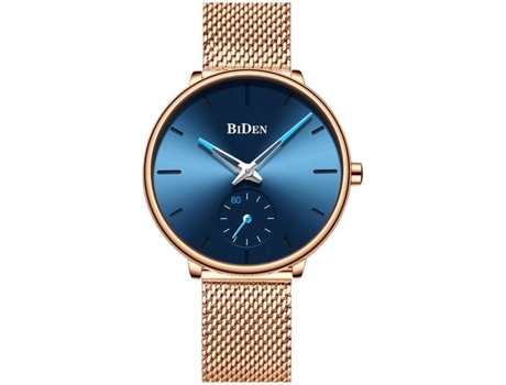 VEANXIN Relojes de pulsera de malla de acero inoxidable ultrafinos para mujer-Azul dorado
