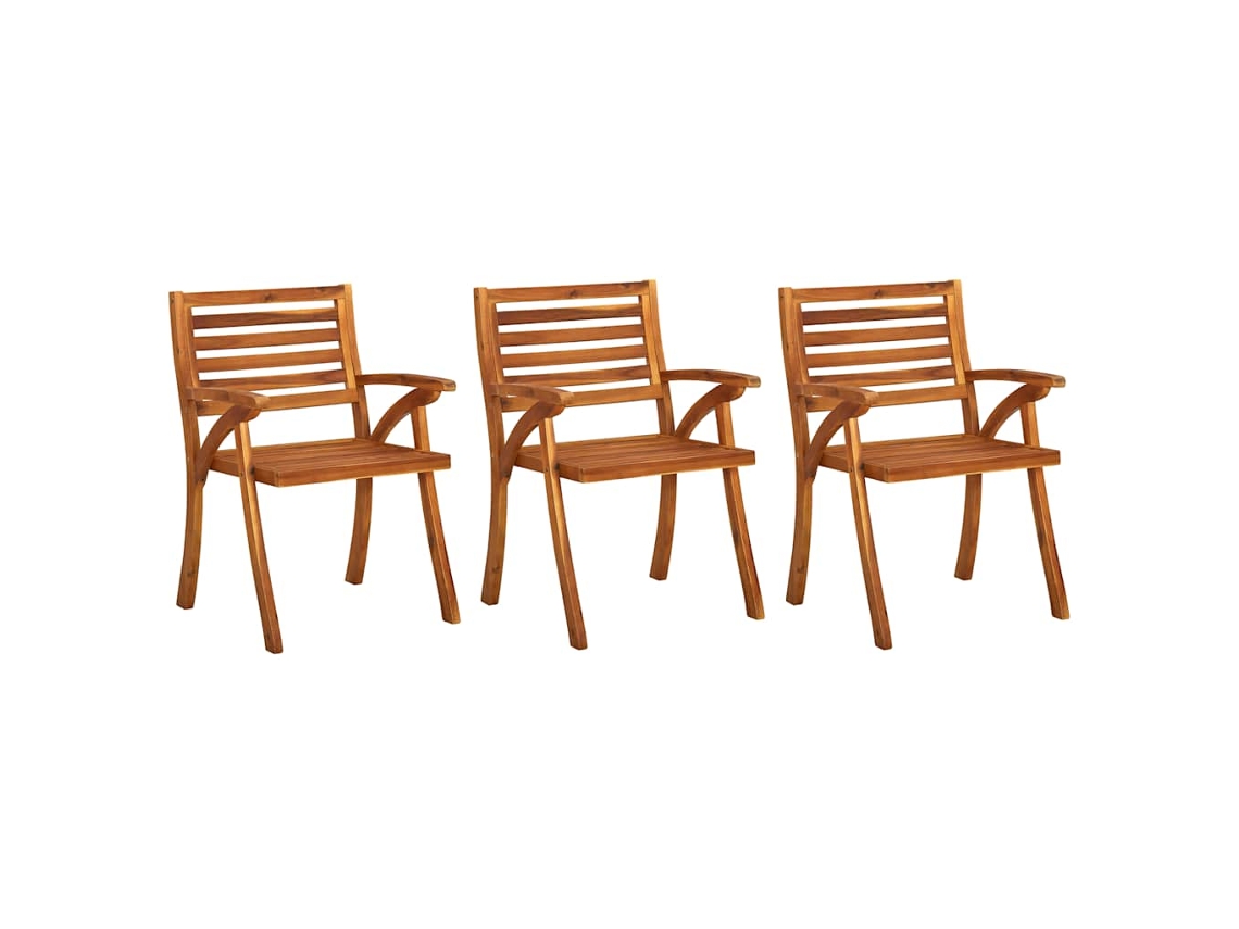 Juego de 3 sillas de comedor de jardín con cojines, madera de acacia, EXCLUSIVA MAISON