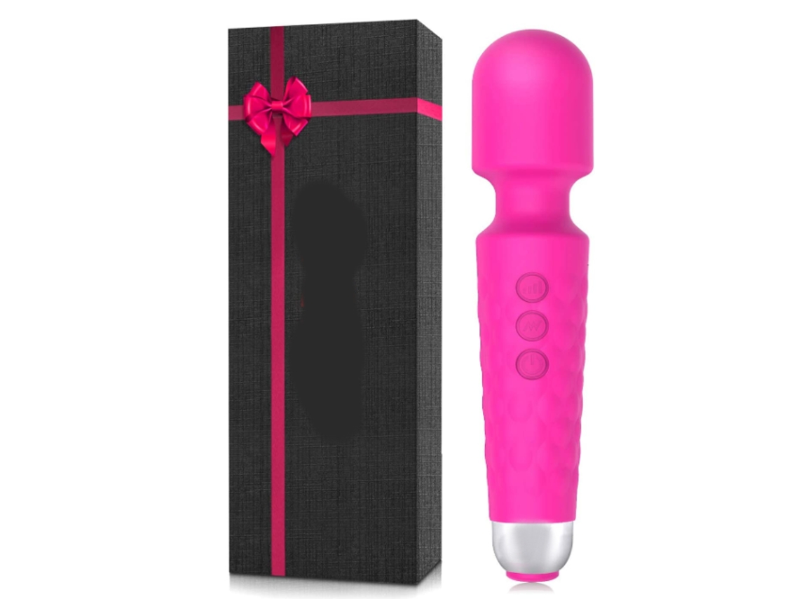 Masajeador potente con 8 velocidades, 20 modos de vibración, inalámbrico, de mano, recargable por USB (rosa)