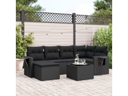 Conjunto de sofá de jardín de 7 piezas con cojines de mimbre negro de DKD Home Decor