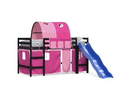 Cama alta para niños VIDAXL con túnel madera pino azul (90x200 cm)