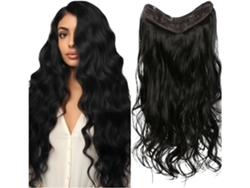 Moño Postizo Con 4 Clips En Extensiones De Cabello Rubio Rosa Ondulado Largo Con Raya En V.