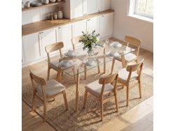 Mesa de comedor rectangular moderna para 6 personas, superficie de vidrio templado, 150x75x76 cm, transparente.