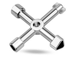 Llave multifuncional universal 4 en 1 de acero galvanizado para ascensores, armarios electrónicos y válvulas plateadas.