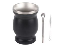Juego de taza de té de calabaza natural de 230 ml, negra, de doble pared para café