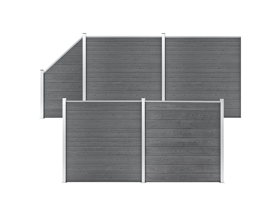 Panel de valla WPC de 4 cuadrados, 1 inclinado, 792 x 186 cm, gris, DKD HOME DECOR