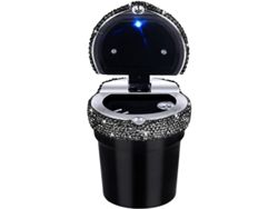 Aspiradora portátil para coche con luz LED azul y cristales brillantes, accesorio para coche para mujeres.