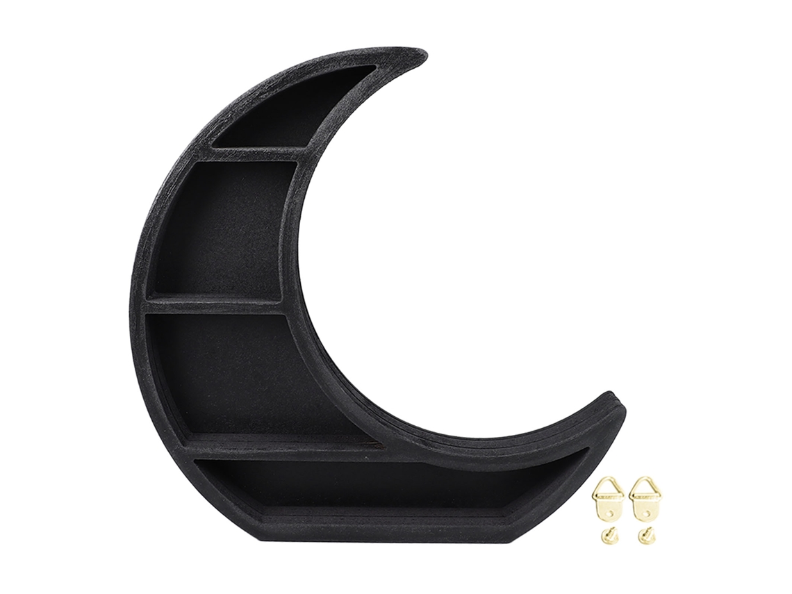 Estantería Decorativa De Madera Con Forma De Luna Y Varios Niveles Para Un Salón Moderno.